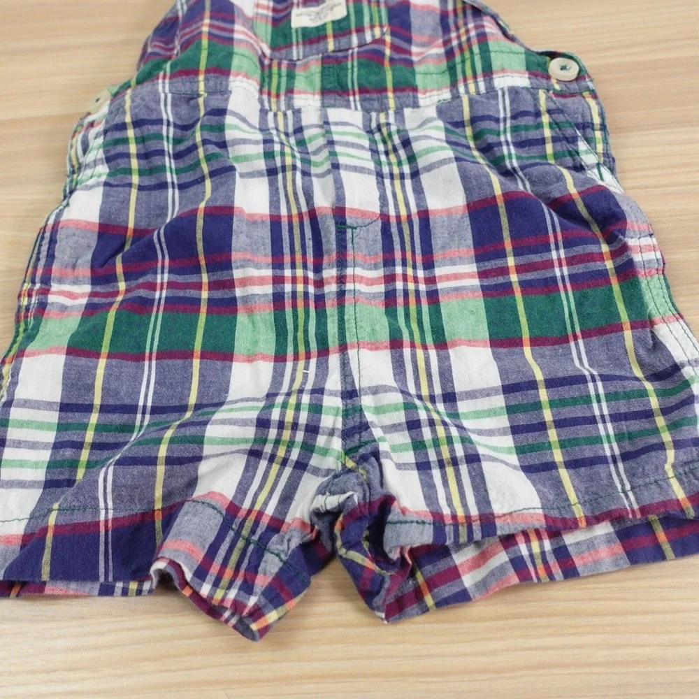 Ralph Lauren Overalls Baby 9M Blue Plaid Red Patchwork Madras Western‎ Summer